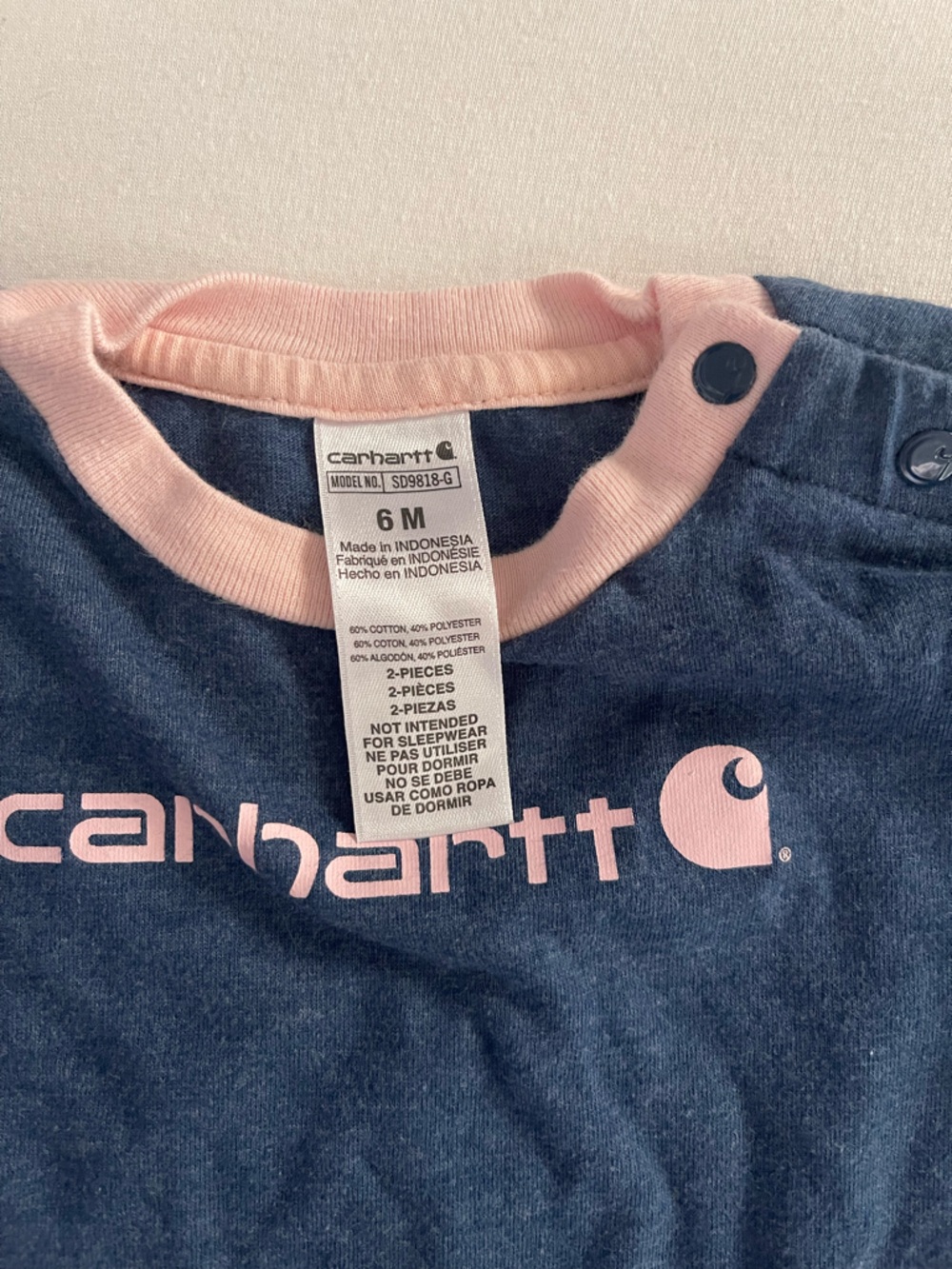 Carhartt Navy and Light Pink Infant Snap Bodysuit Set - Picture 3 of 7